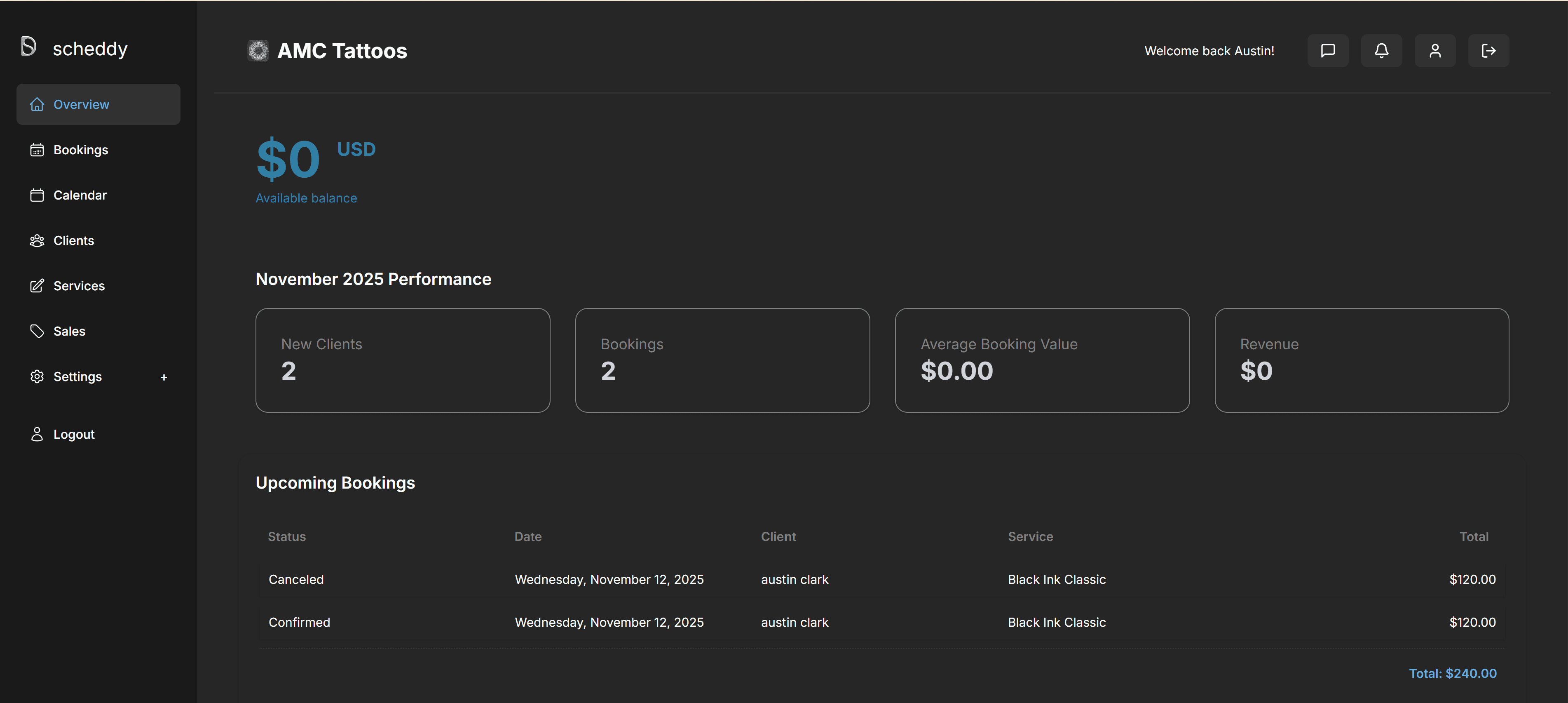 Scheddy overview calendar
